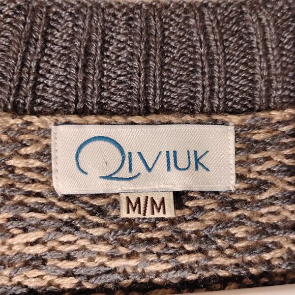 Qiviuk sweater unisex M bison fibre merino wool mulberry silk v-neck geometric - Picture 6 of 9